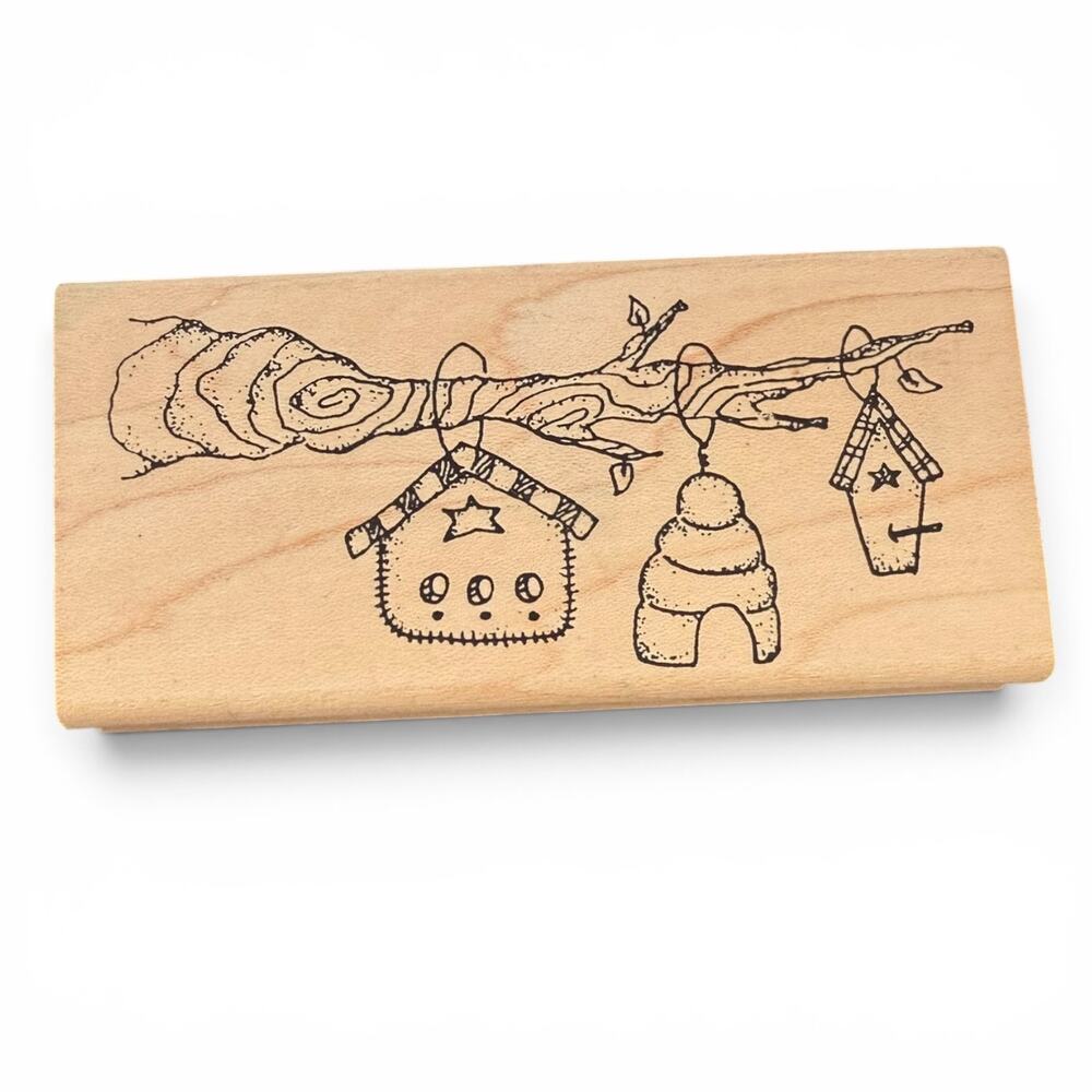 Inky Antics On A Limb Bird House Rubber Stamp